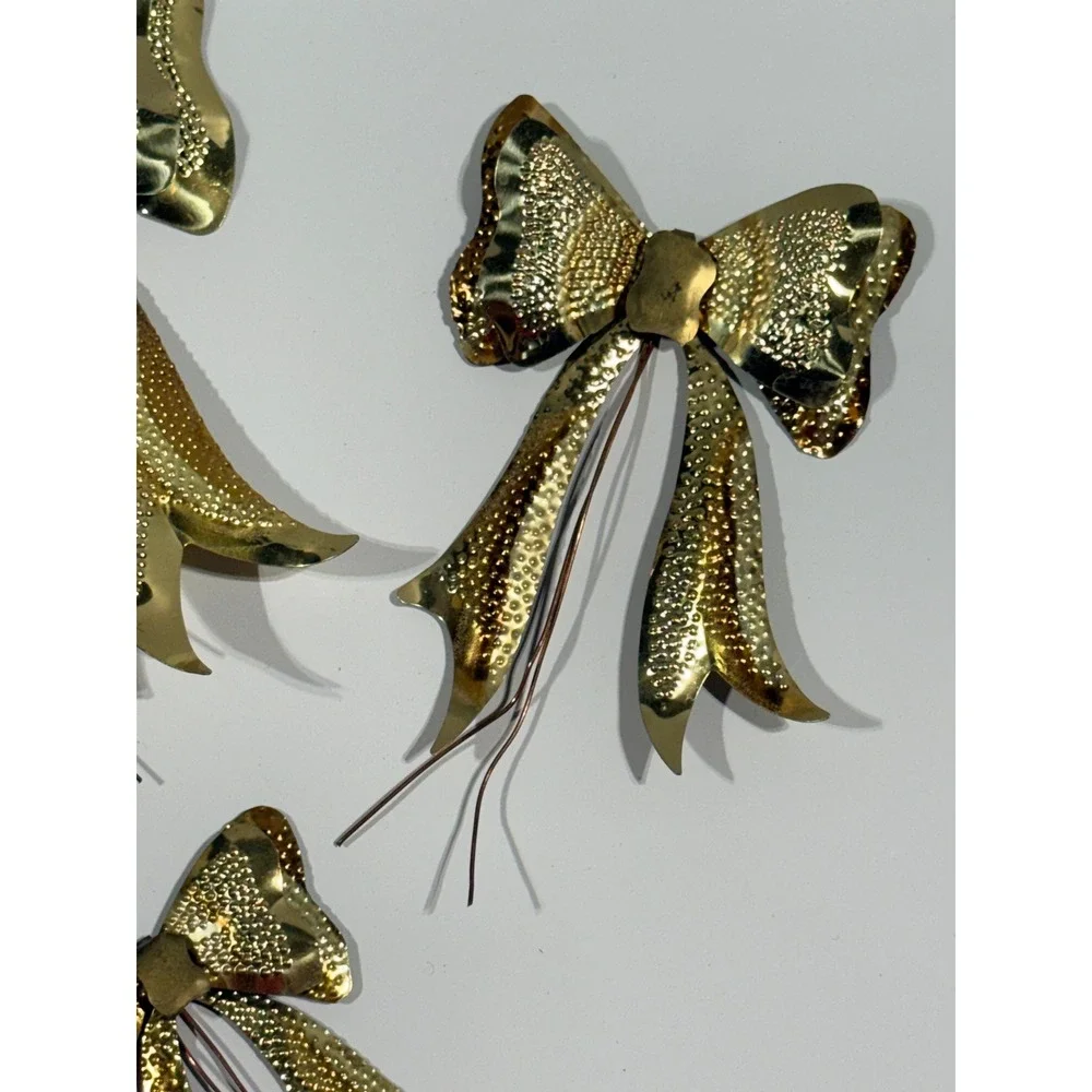 VTG Brass Metal Bows Set of 3 Textured Gold Tone Decorative Floral Accents MCM